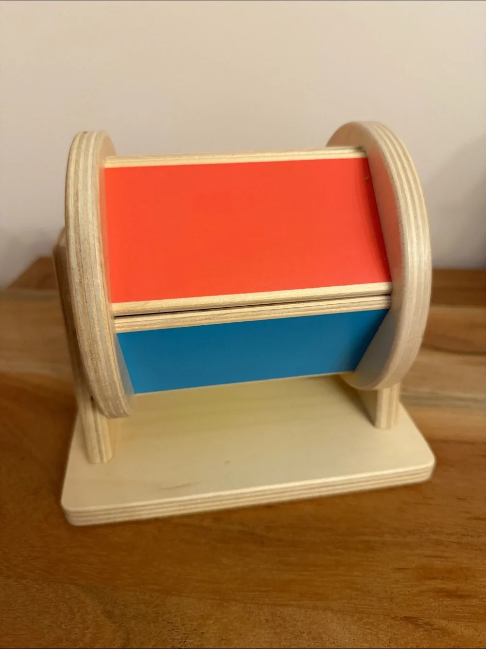 Lovevery Rainbow Spinner wooden spinning drum w rattle sound tummy time toy